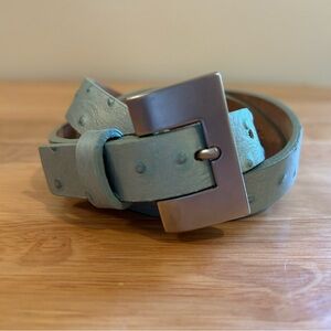 Streets Ahead Med Leather Belt Ostrich-Embossed Metallic Blue W Silver Skinny